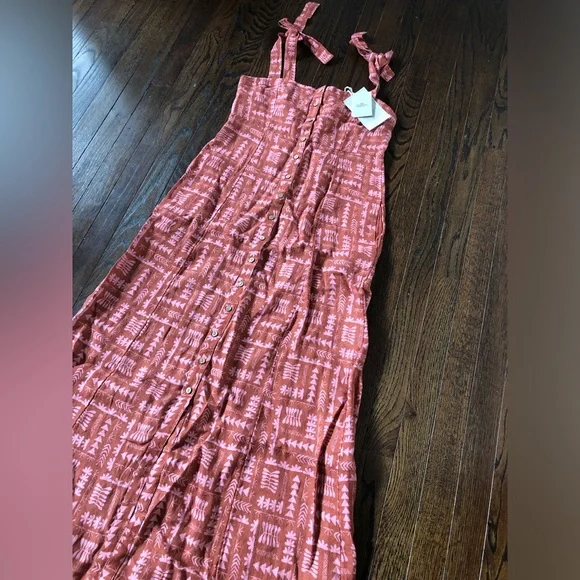 *NWT* Faherty Women's S Anna Kahalekulu Kendall Orange 100% Linen Maxi Sundress - Picture 5 of 16